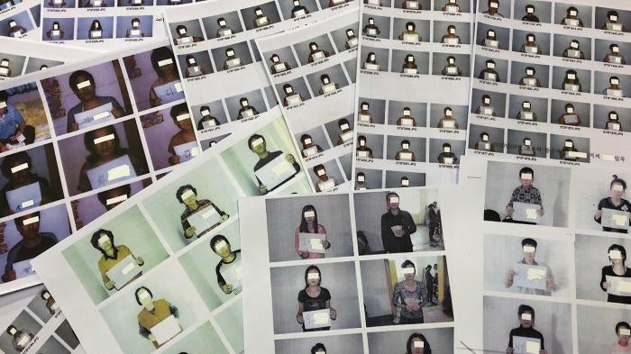 Photos of the North Korean refugees helped by the North Korea Refugees Human Rights Association of Korea are displayed in Seoul, South Korea on June 11, 2019.