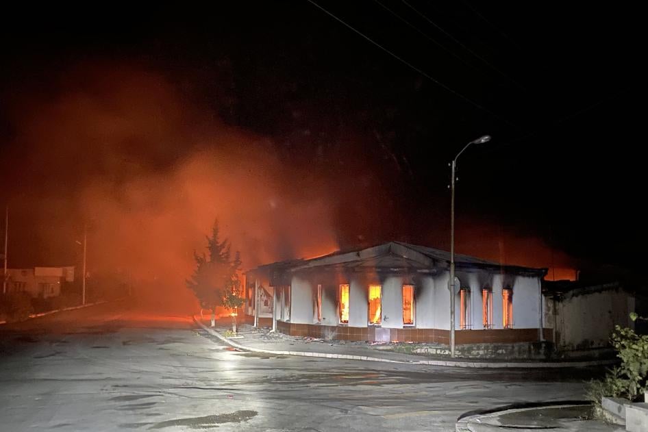 A shop burns