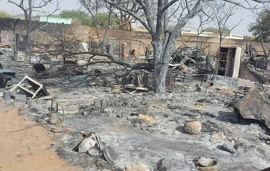 Burnt remains of a school